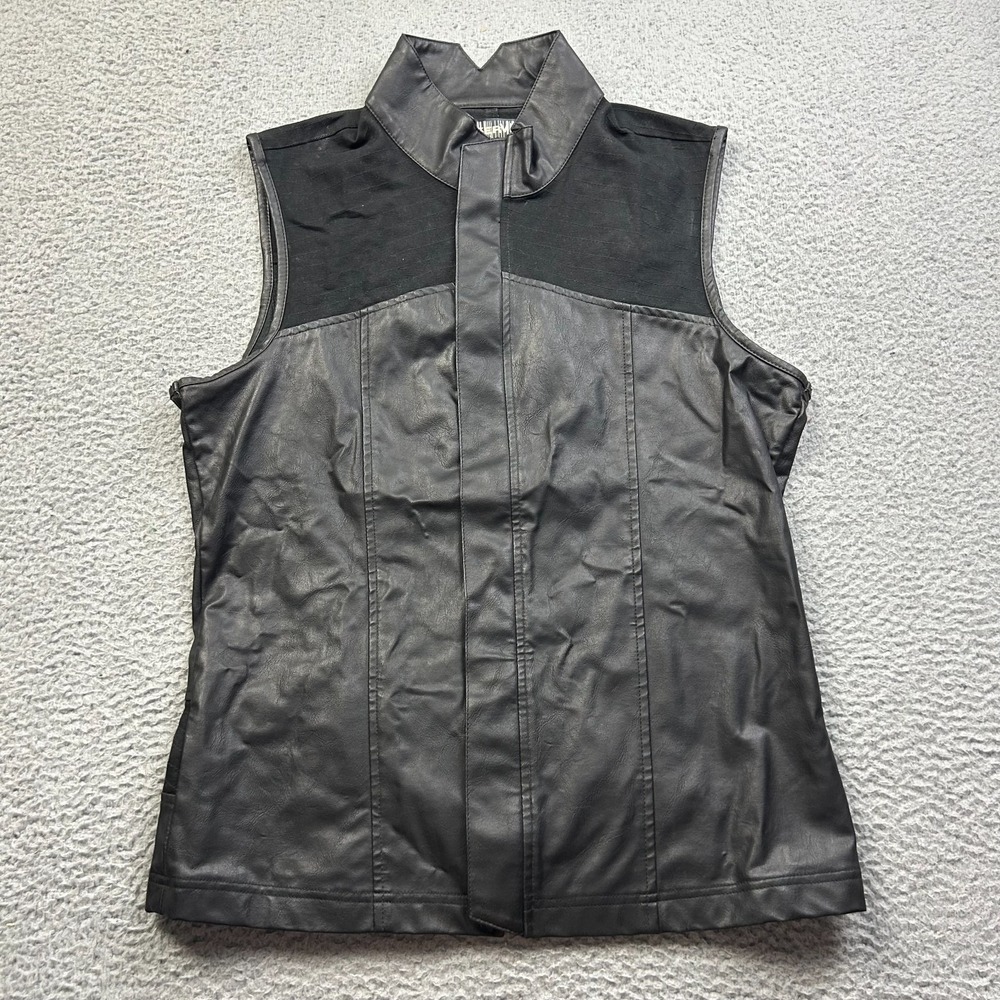 VTG Lip Service Vice Vest M38-122 Faux Leather Mesh Black Goth Y2K Mens Large